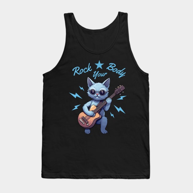 Rock Your Body Guitarist Cat Tank Top by PARABDI